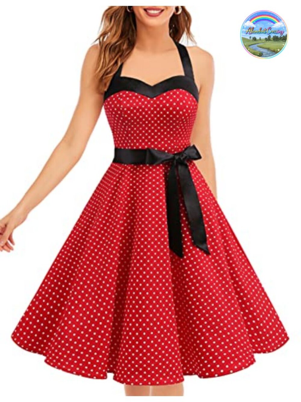 DRESSTELLS Women's Vintage 1950s Cocktail Dress Halter A-Line Swing Dress
